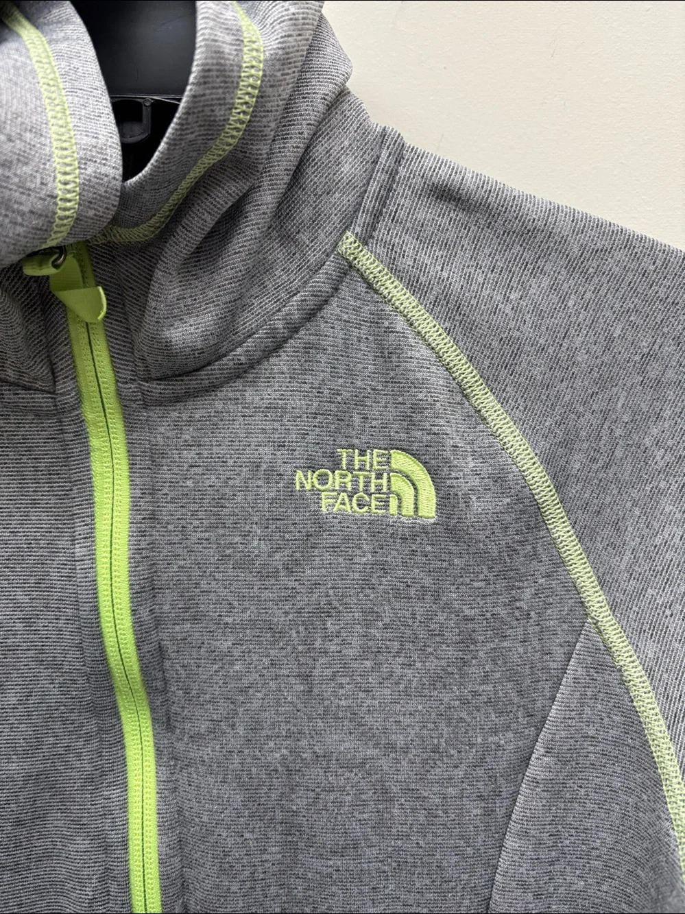 THE NORTH FACE Seashore Fleece Hoodie Full Zip Girls L 14/16 Gray Lime Green